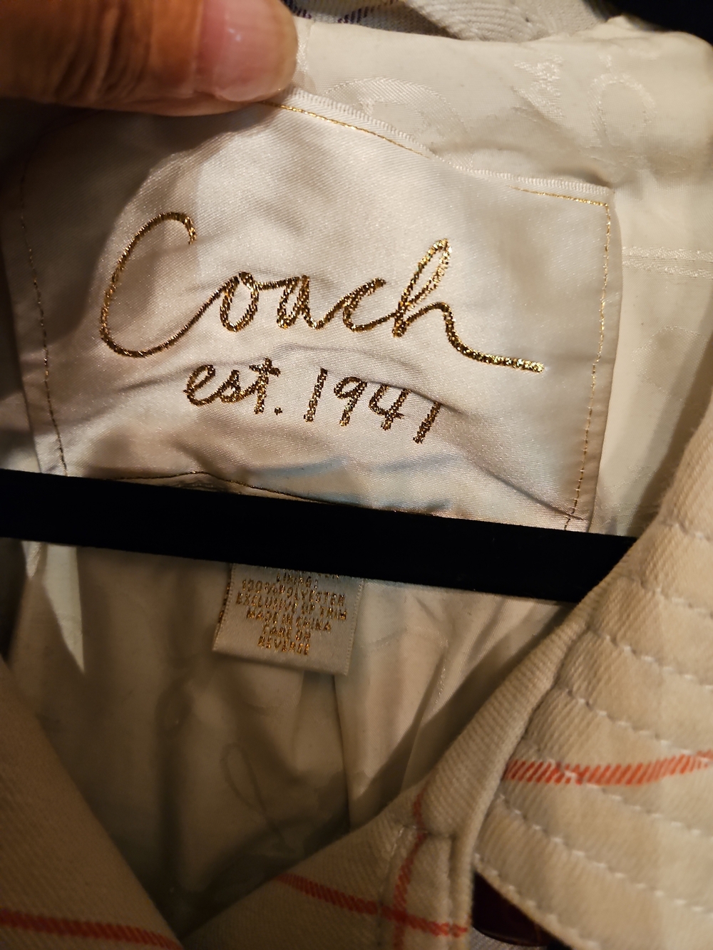 Coach Size 0 Plaid Double-Breasted Trench Coat Cream FLAWS - Picture 5 of 13